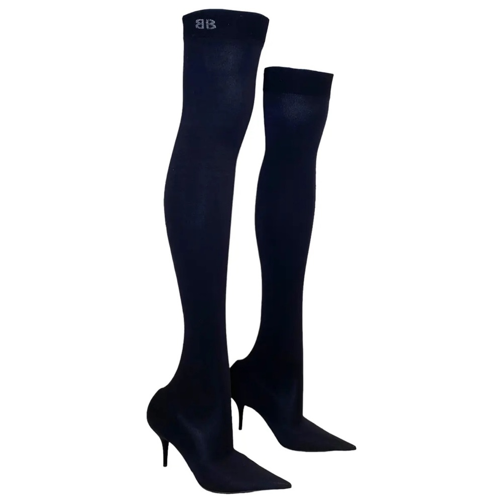 BALENCIAGA BB Knife Black Over-the-Knee Thigh High Heeled Boots Size 37
